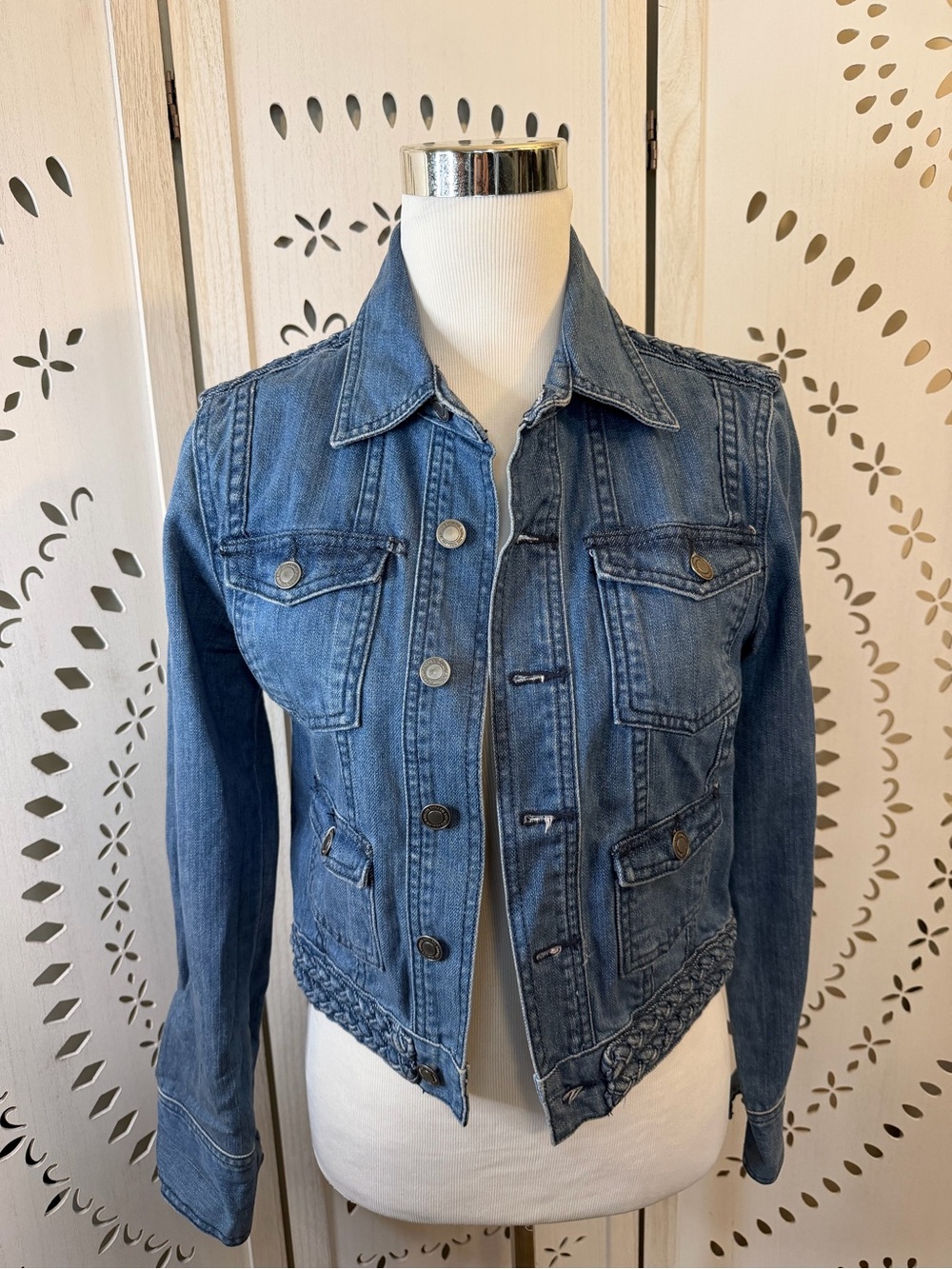 Rodarte Blue Denim Jean Jacket with Braided Hem